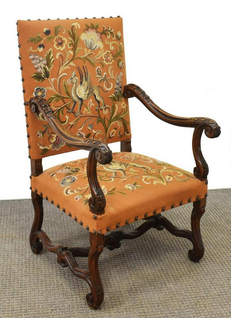 FRENCH LOUIS XIV STYLE WALNUT HIGH BACK FAUTEUIL (1 of 3)