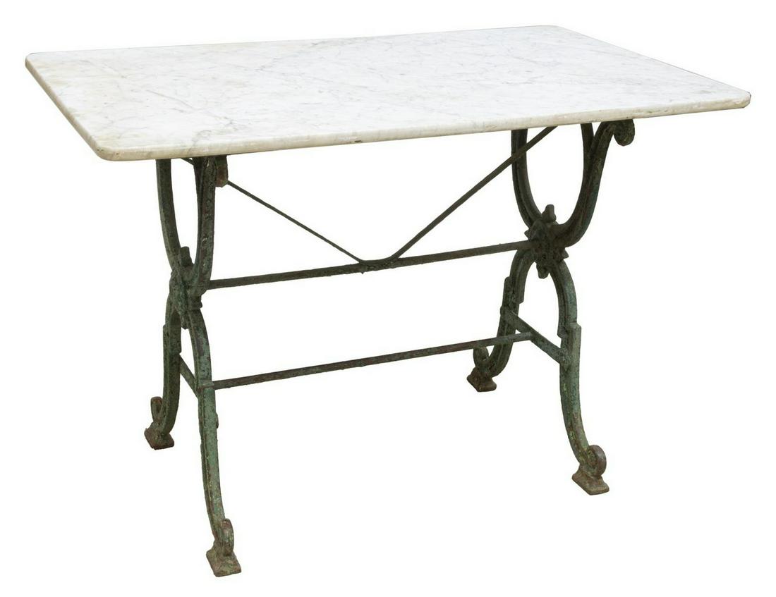 FRENCH MARBLE-TOP CAST IRON BISTRO TABLE (1 of 3)