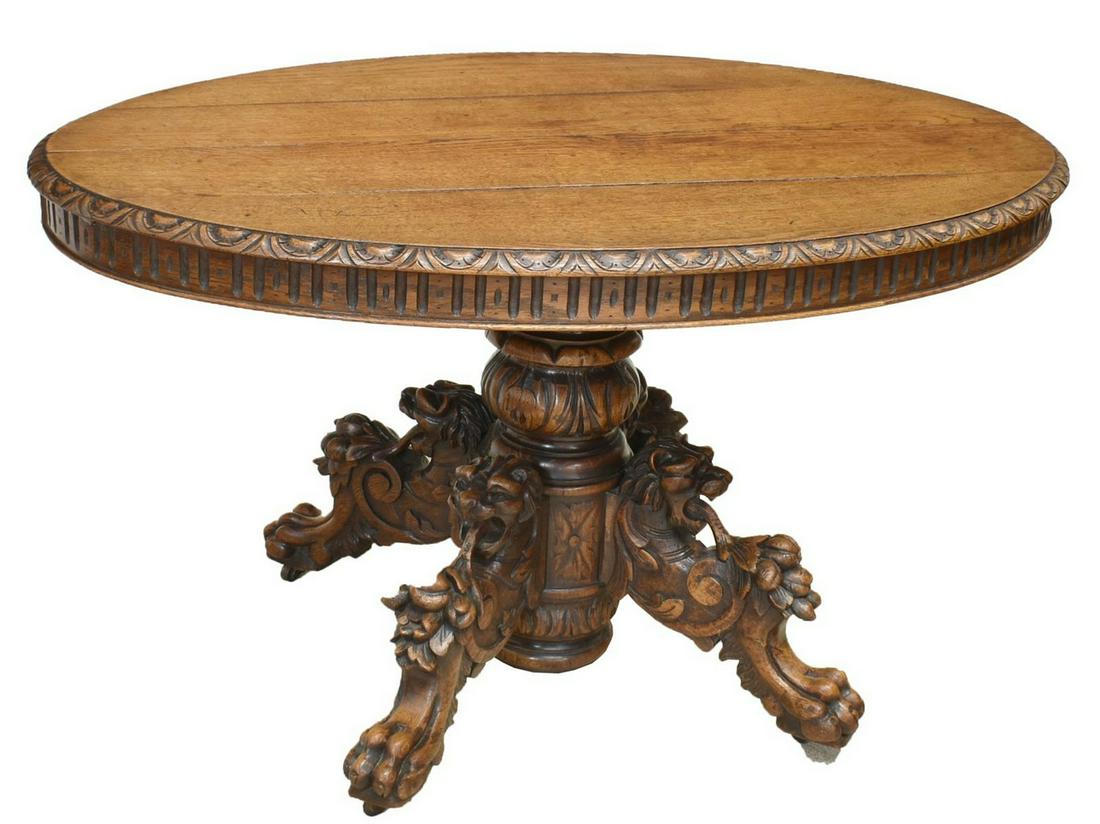 FRENCH CARVED OAK EXTENSION DINING TABLE (1 of 4)