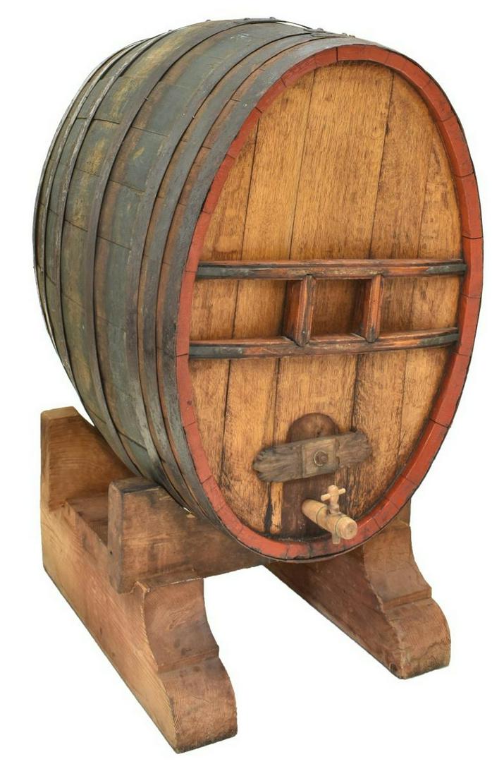 LARGE FRENCH COGNAC BARREL ON STAND (1 of 3)