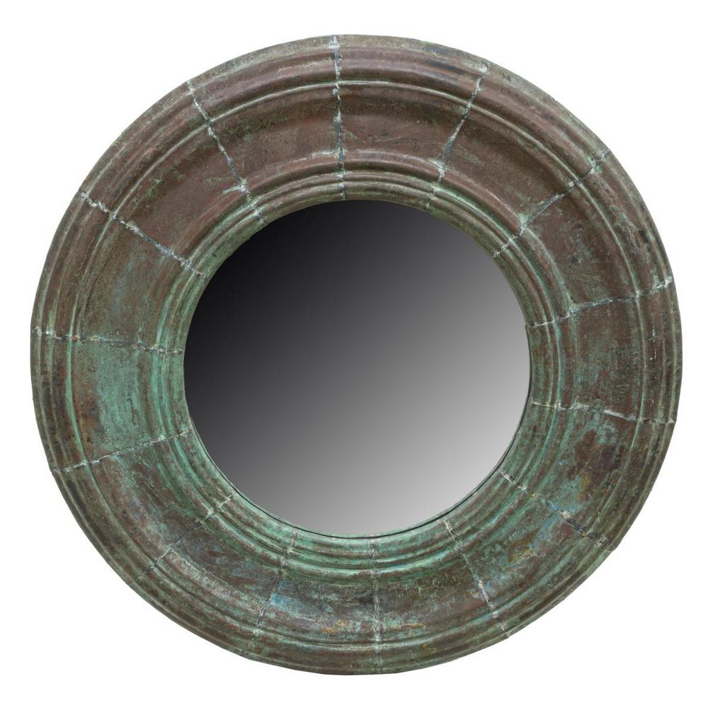 VINTAGE VERDIGRIS COPPER CIRCULAR BEVELED MIRROR (1 of 4)