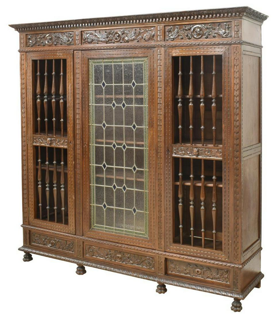 ITALIAN RENAISSANCE REVIVAL STAINED GLASS BOOKCASE (1 of 4)