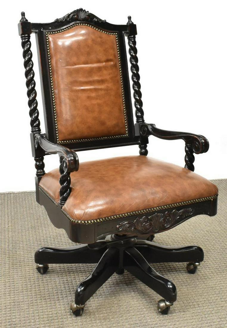 MAITLAND-SMITH MAHOGANY & LEATHER SWIVEL CHAIR (1 of 4)