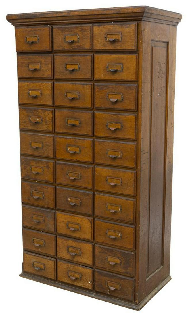 AMERICAN OAK 30 DRAWER LIBRARY CARD FILE CABINET (1 of 3)