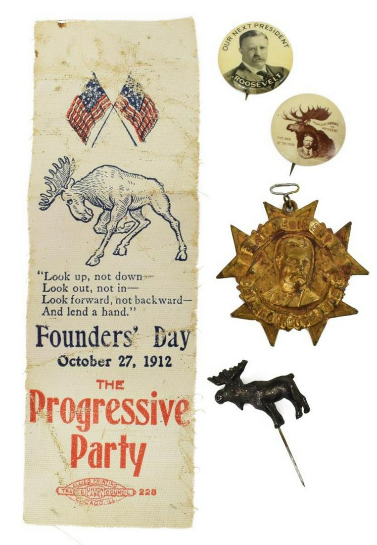 (5) SCARCE THEODORE ROOSEVELT POLITICAL PINS (1 of 2)