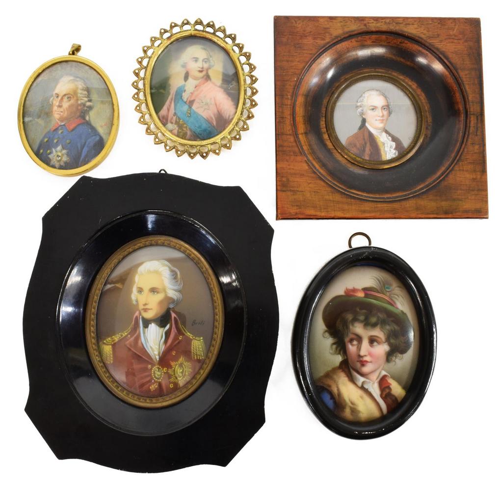 (5) FRAMED MALE PORTRAIT MINIATURES, MILITARY (1 of 6)
