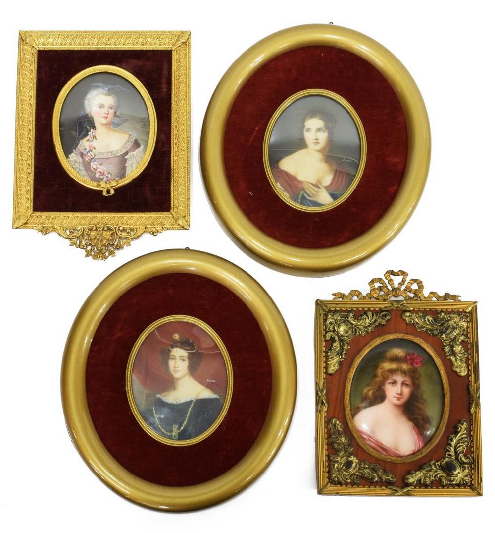 (4) FRAMED PAINTED PORTRAIT MINIATURES, SIGNED (1 of 2)