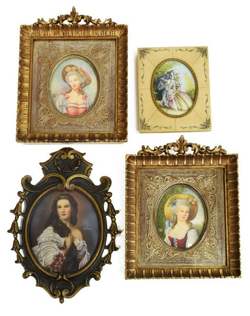 (4) FRAMED PAINTED PORTRAIT MINIATURES BEAUTIES (1 of 2)