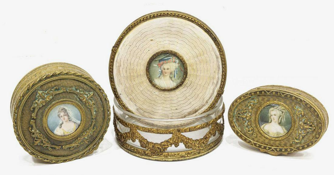(3) GILT METAL DRESSER BOXES W/ PAINTED PORTRAITS (1 of 4)