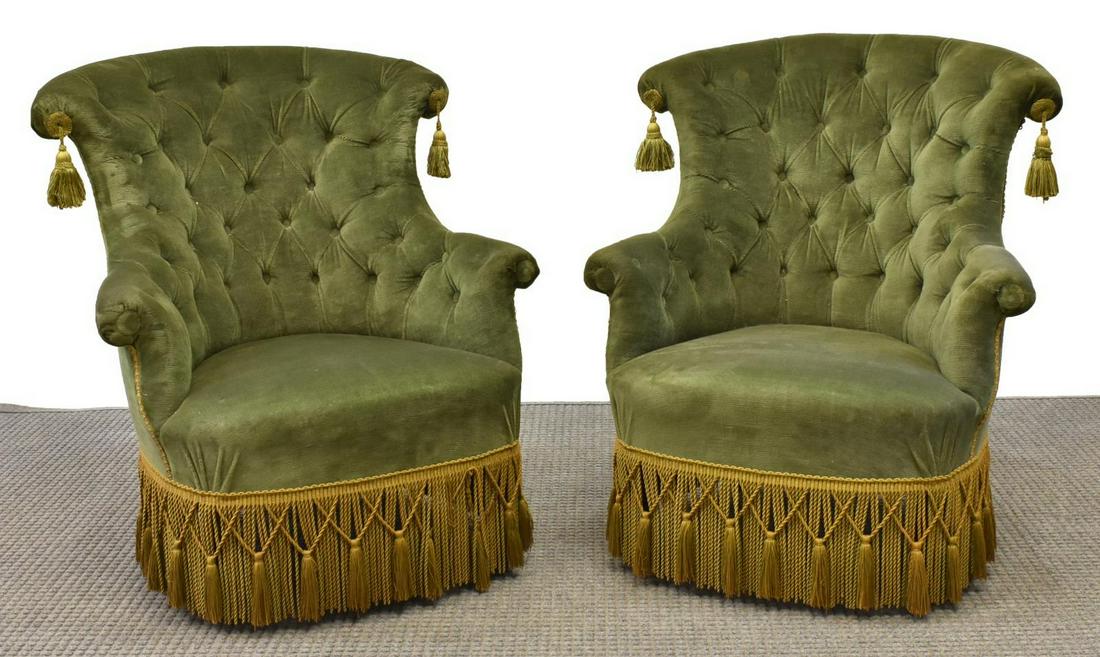 (2) NAPOLEON III BUTTONED UPHOLSTERD ARMCHAIRS (1 of 2)
