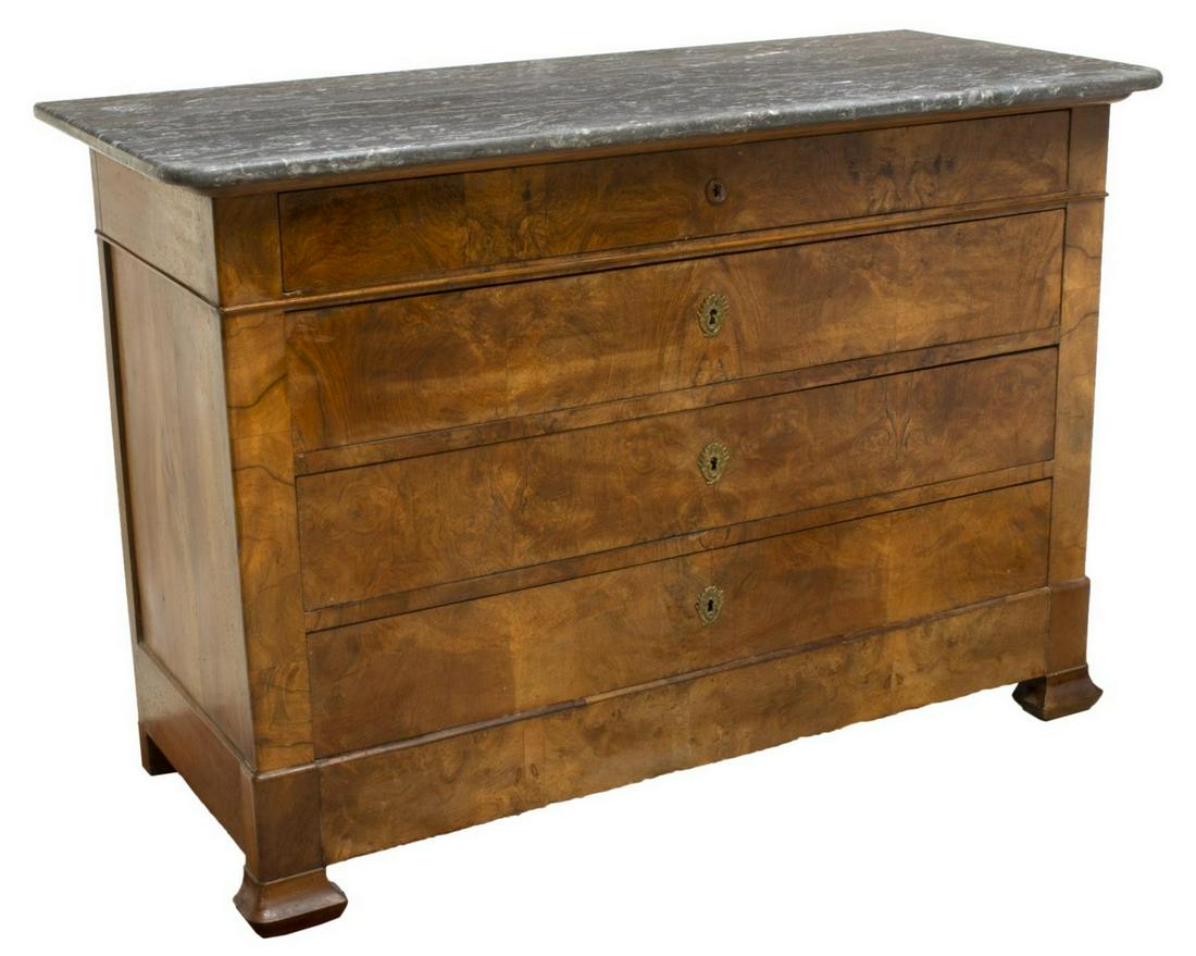 LOUIS PHILIPPE PERIOD MARBLE-TOP WALNUT COMMODE (1 of 3)