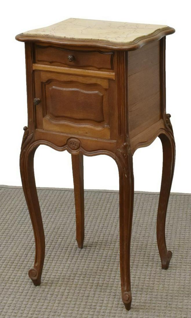 LOUIS XV STYLE MARBLE-TOP WALNUT BEDSIDE CABINET (1 of 5)