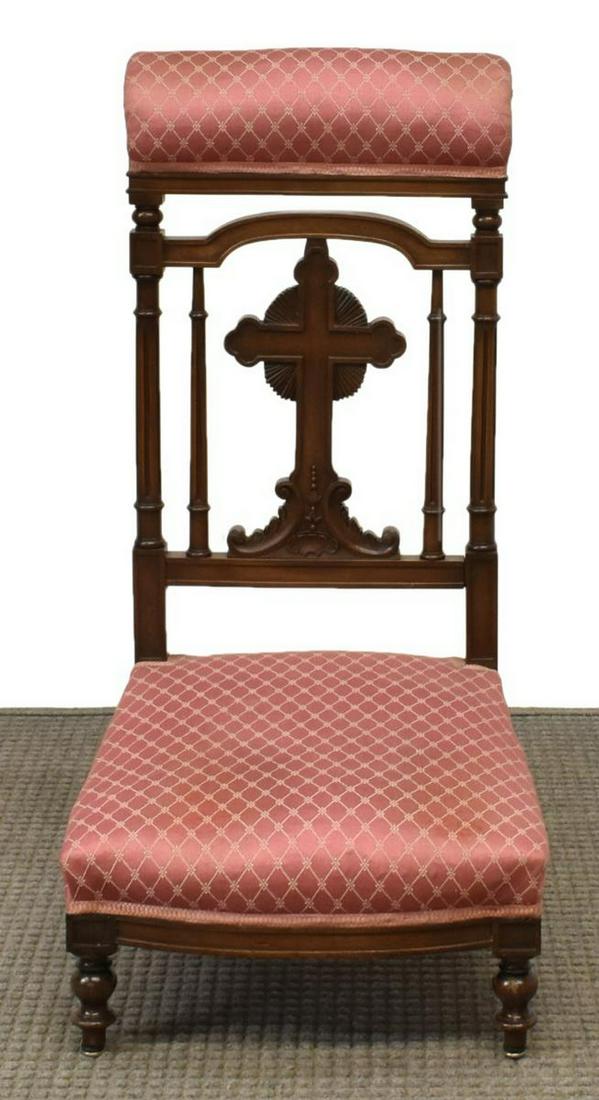 FRENCH CARVED WALNUT PRIE-DIEU PRAYER KNEELER (1 of 3)