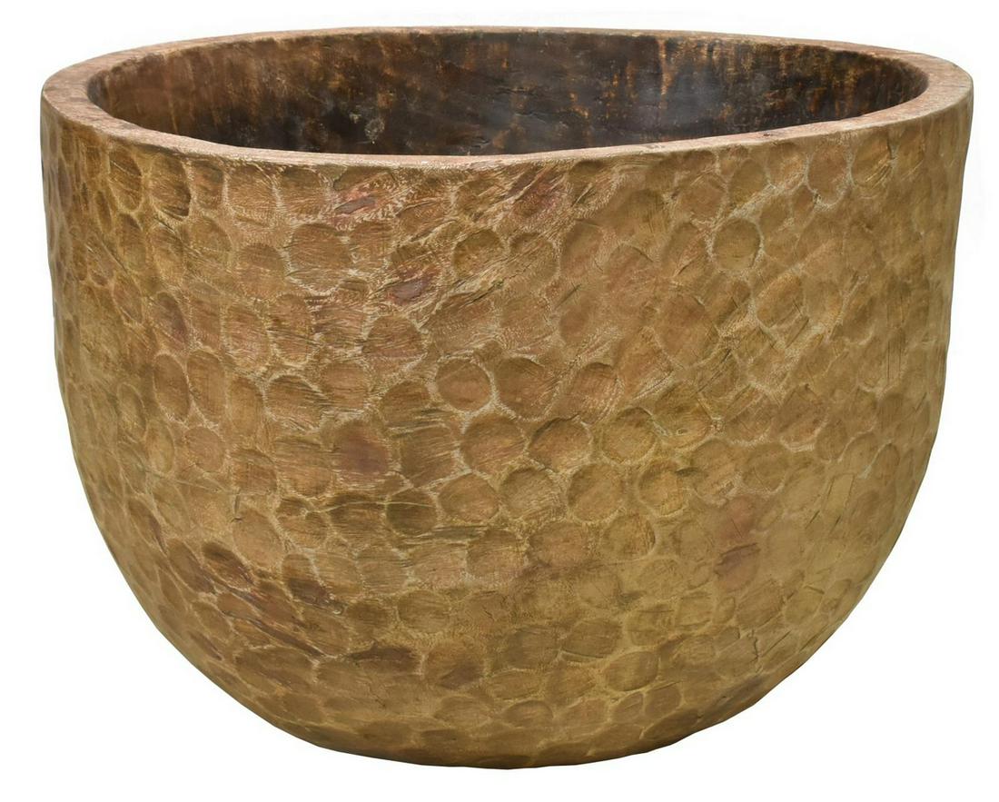 LARGE HEWN WOOD BOWL PLANTER, 27"DIAM (1 of 3)