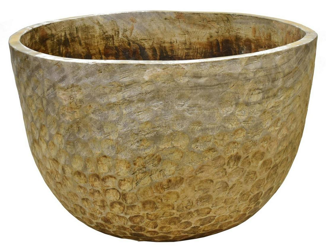 LARGE HEWN WOOD BOWL PLANTER, 29"DIAM (1 of 3)