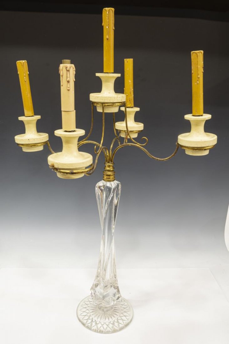 VICTORIAN CRICKLITE CRYSTAL 5-LT CANDELABRA LAMP (1 of 3)