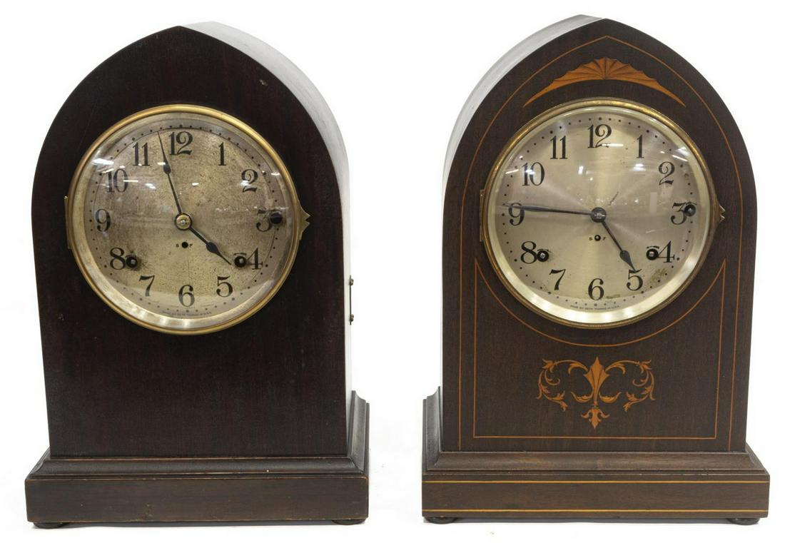 (2) BEEHIVE SHELF CLOCKS, ONE W/ FOLIATE INLAY (1 of 4)