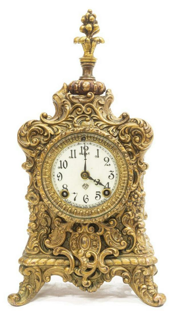 ANSONIA CLOCK CO. GILT METAL ROCAILLE SHELF CLOCK (1 of 3)