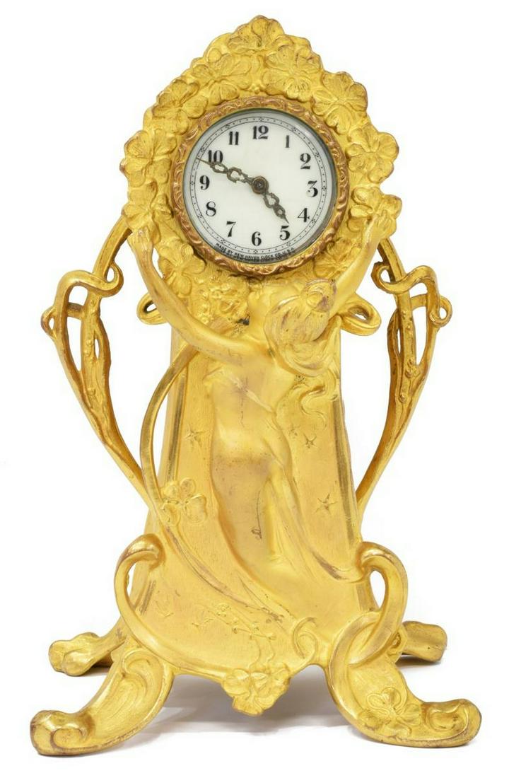 NEW HAVEN CLOCK CO. ART NOUVEAU FIGURAL CLOCK (1 of 5)