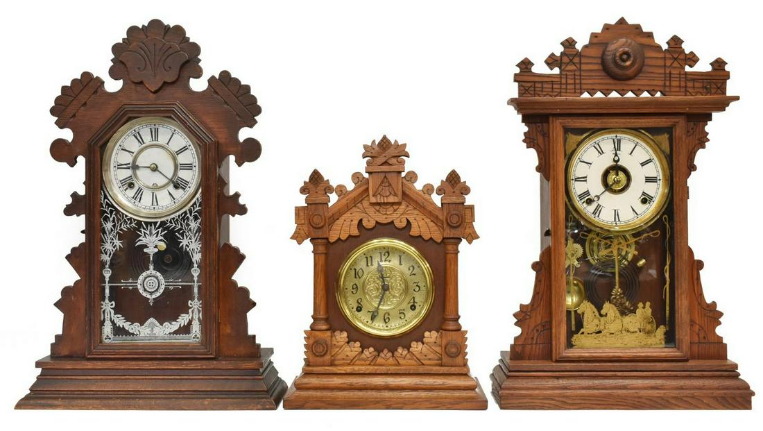 (3) AMERICAN GINGERBREAD KITCHEN SHELF CLOCKS (1 of 6)