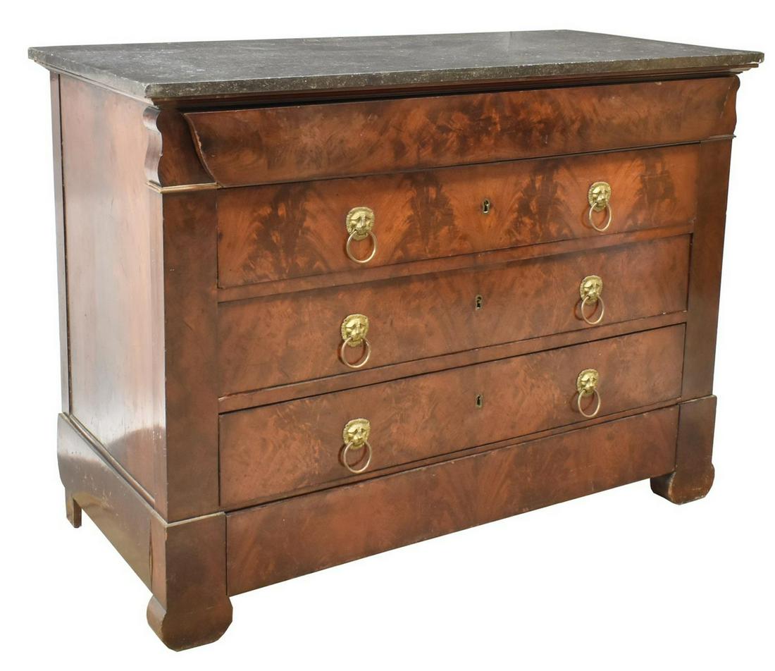 FRENCH EMPIRE STYLE MARBLE-TOP MAHOGANY COMMODE (1 of 5)