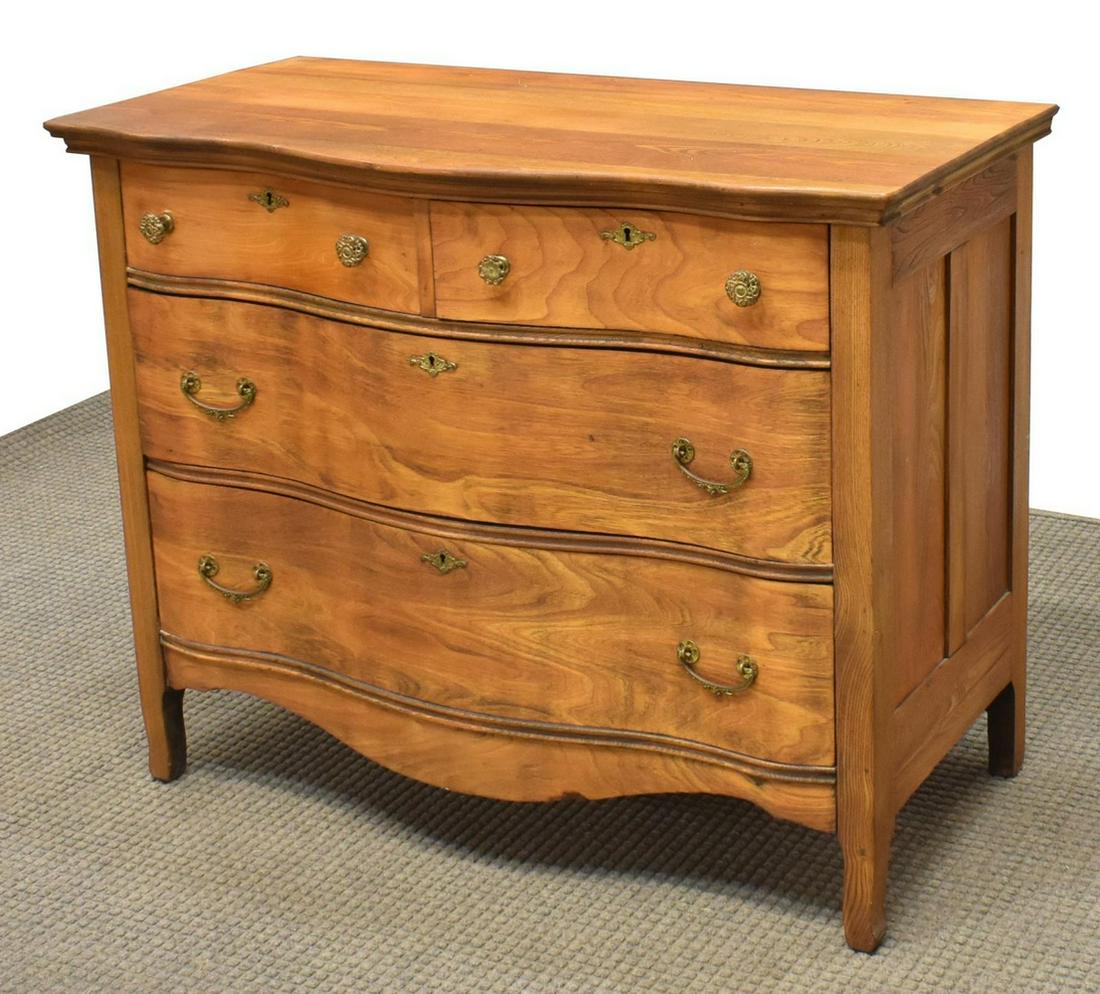 AMERICAN OAK SERPENTINE CHEST OF DRAWERS DRESSER (1 of 5)