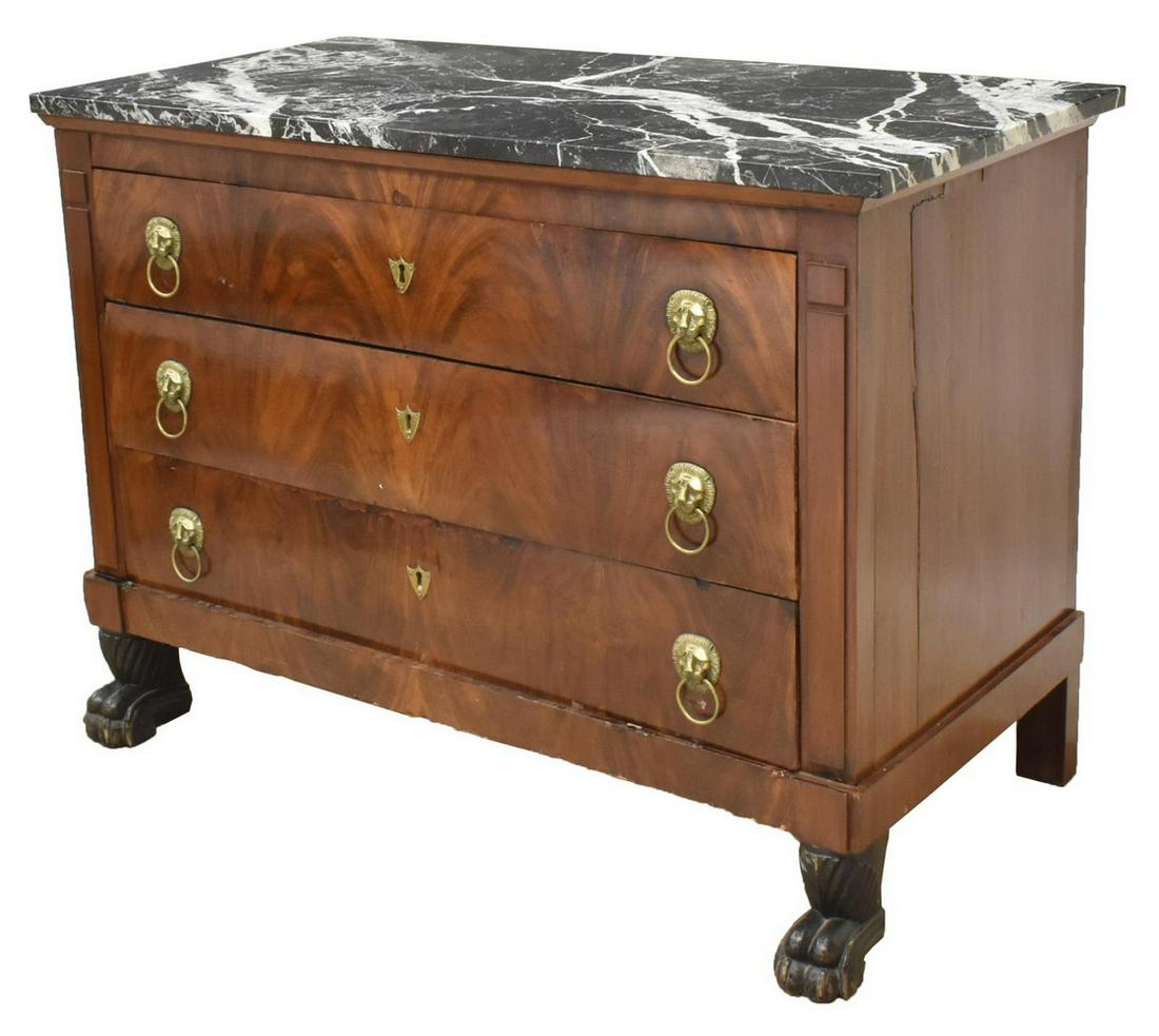FRENCH EMPIRE STYLE MARBLE-TOP MAHOGANY COMMODE (1 of 4)
