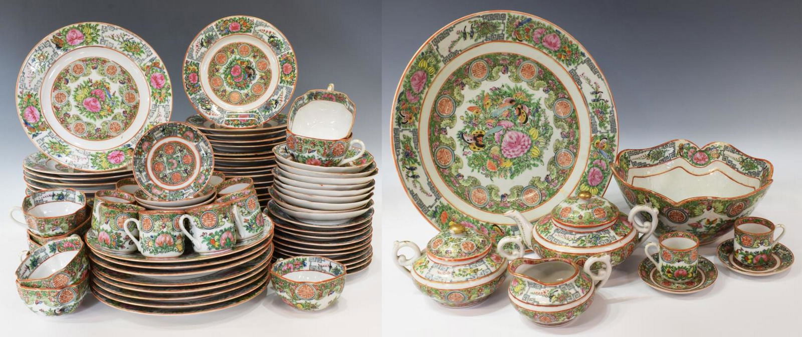 99)CHINESE ROSE MEDALLION PORCELAIN DINNER SERVICE (1 of 10)