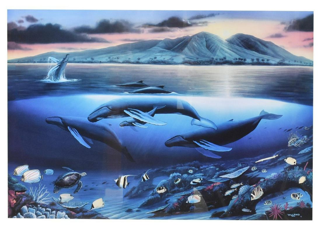 ROBERT WYLAND (B.1956) FRAMED BLUE WHALES PRINT (1 of 4)