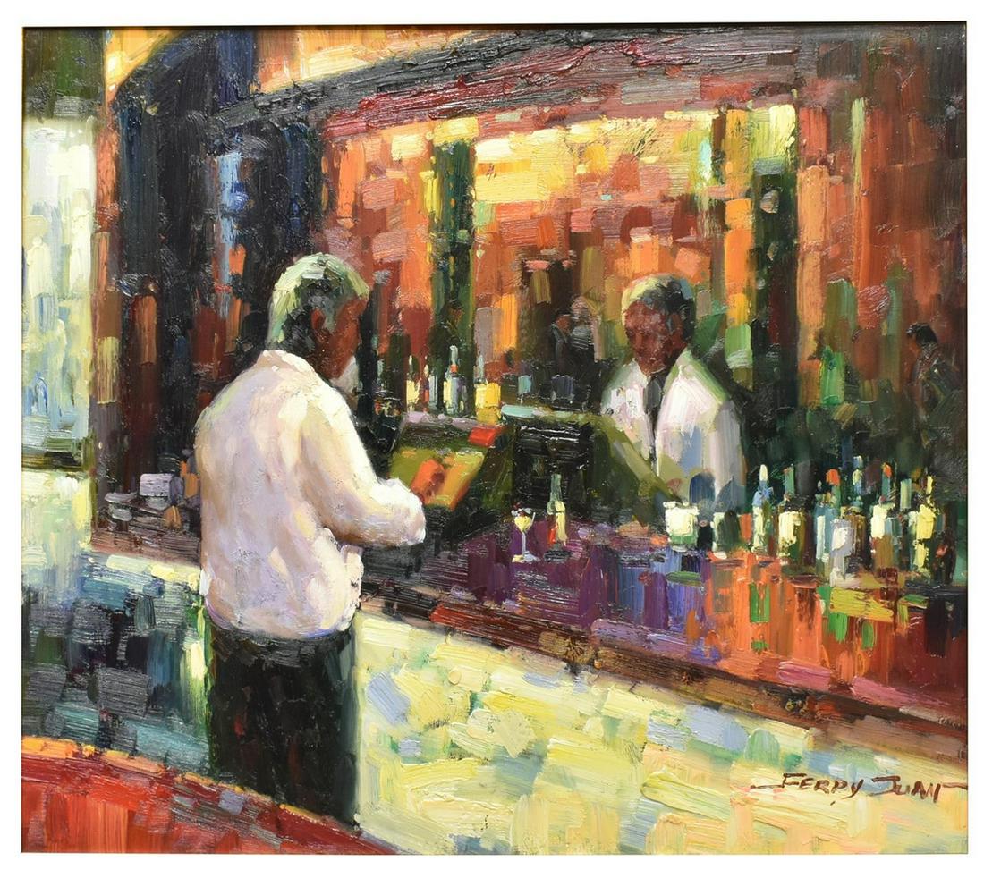 DECORATIVE FRAMED OIL PAINTING AT THE BAR (1 of 4)