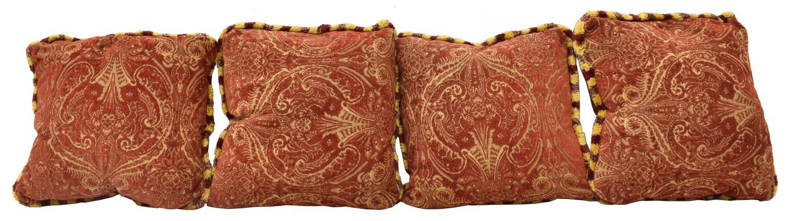 (4) DECORATIVE RED & GOLD UPHOLSTERY THROW PILLOWS (1 of 2)