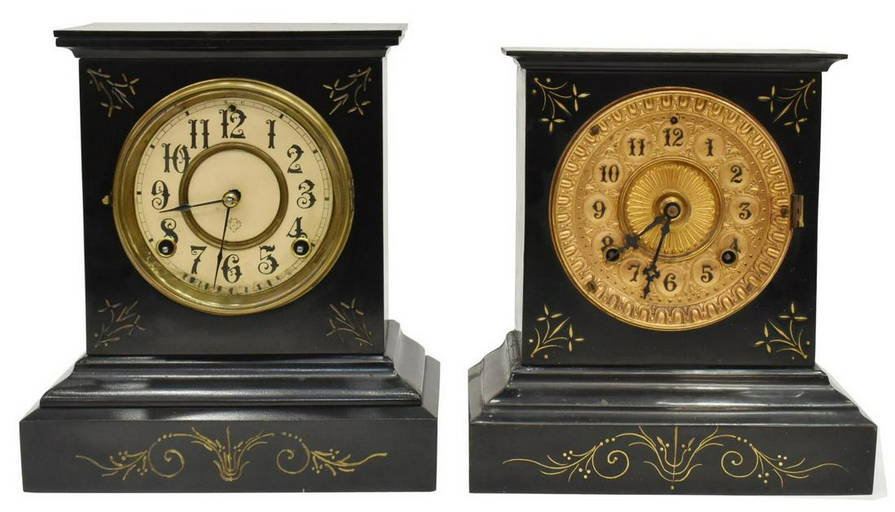 (2) Ansonia Clock Co Cast Iron Mantel Shelf Clocks