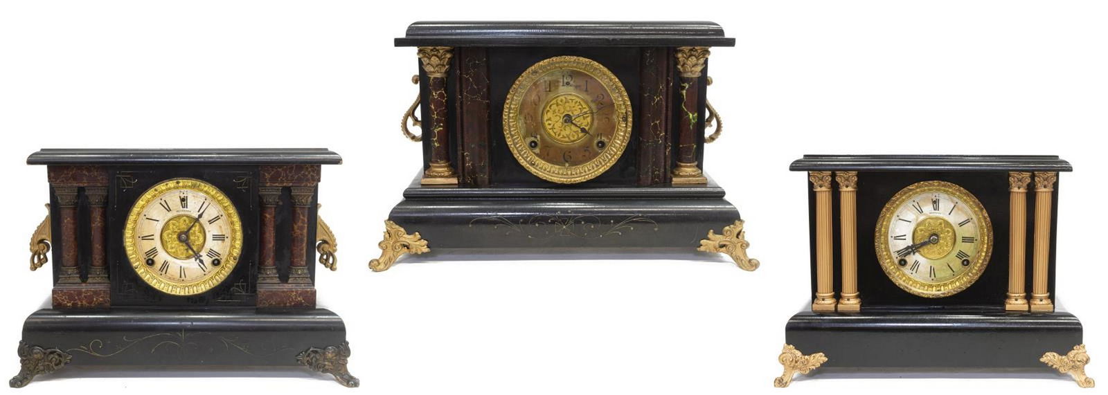(3) EBONIZED & PAINTED WOOD MANTEL CLOCKS (1 of 8)