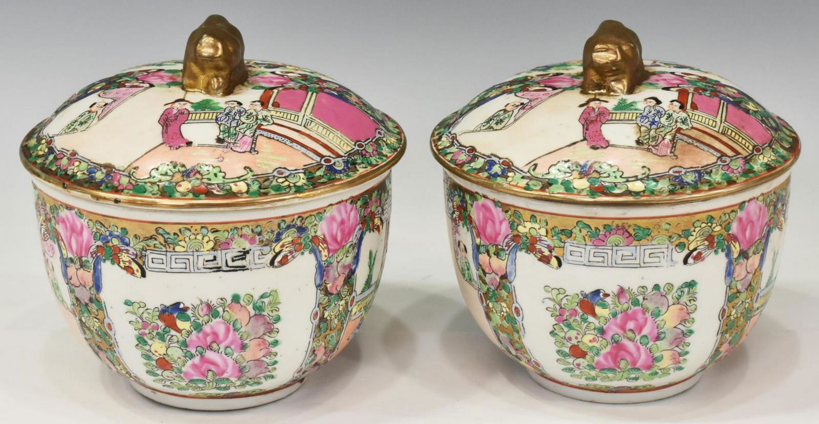 (2) CHINESE ROSE MEDALLION PORCELAIN COVERED BOWLS (1 of 5)