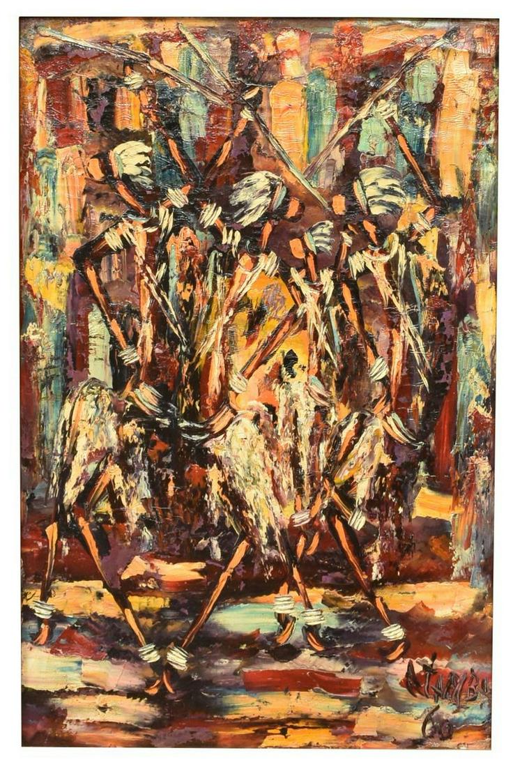 FRAMED ZAIRE AFRICAN OIL ON BOARD PAINTING, SIGNED (1 of 4)