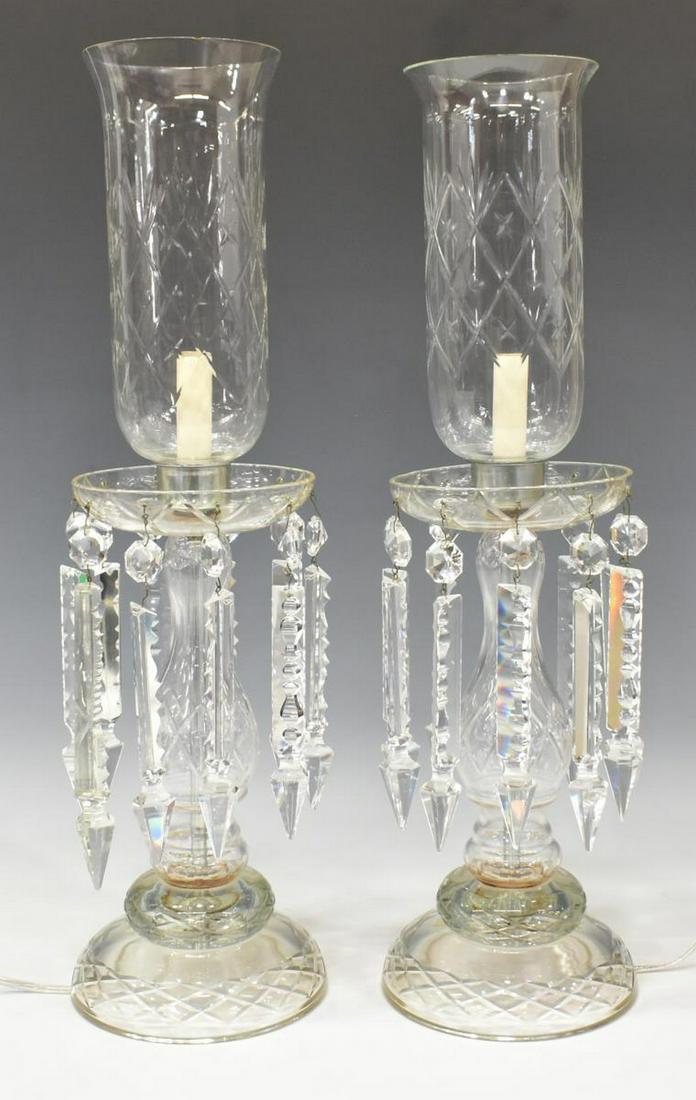 (2) CUT CRYSTAL MANTEL LUSTER HURRICANE LAMPS (1 of 2)