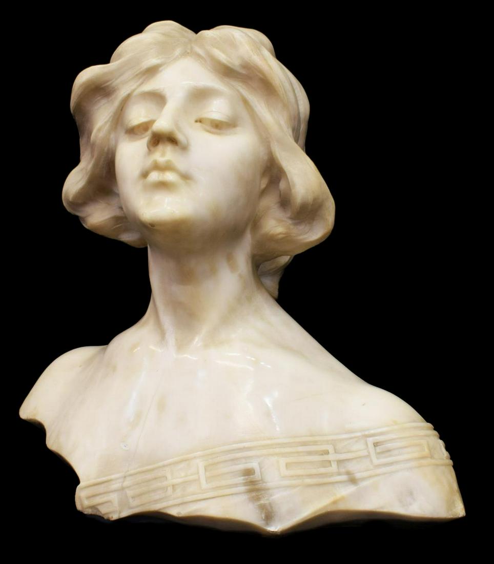 FRENCH CARVED ALABASTER BUST SIGNED J. DUBOIS (1 of 5)