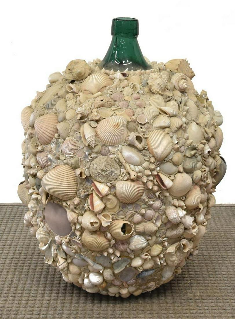 GREEN GLASS CARBOY ENCRUSTED WITH SEASHELLS (1 of 4)