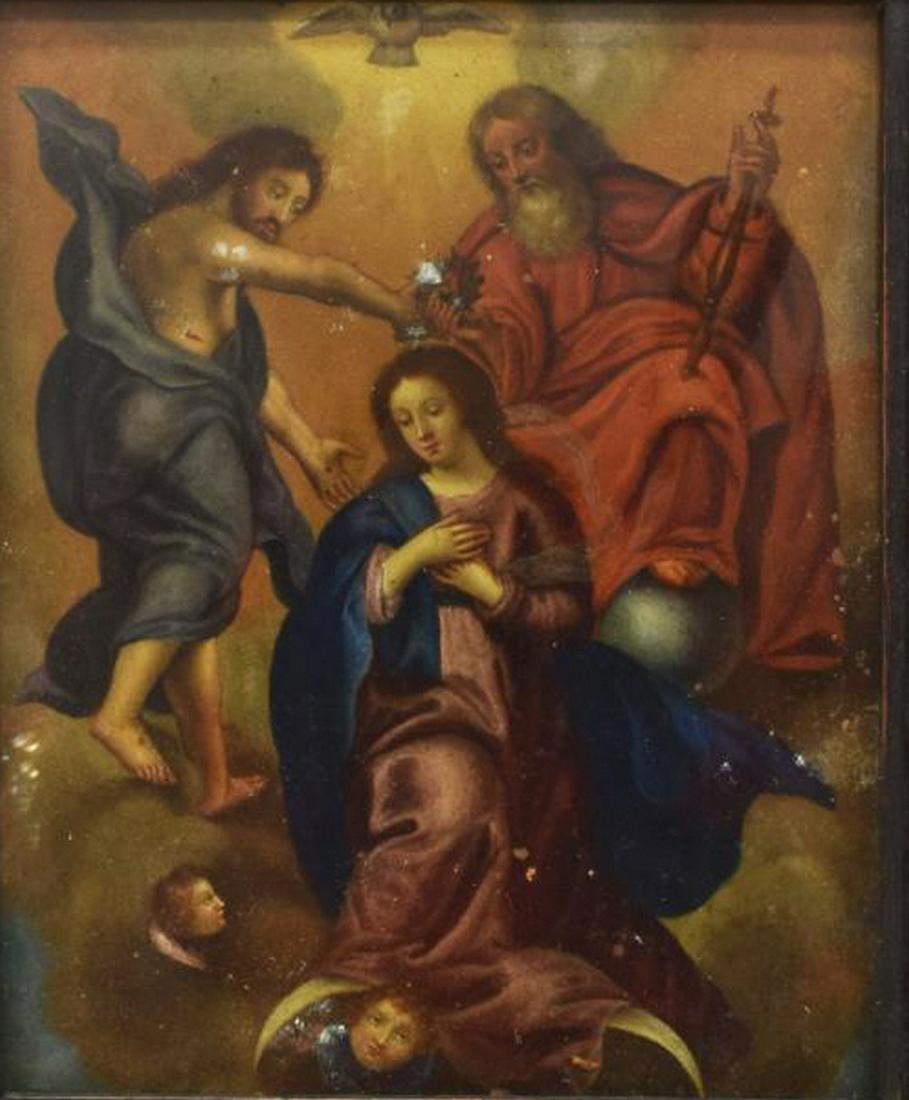 FRAMED ANTIQUE RELIGIOUS RETABLO PAINTING, MARY (1 of 3)