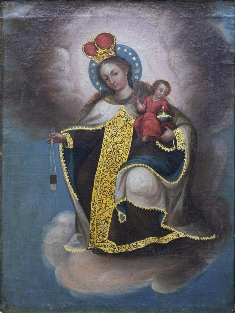 FRAMED OIL PAINTING, VIRGIN MARY QUEEN OF HEAVEN (1 of 3)