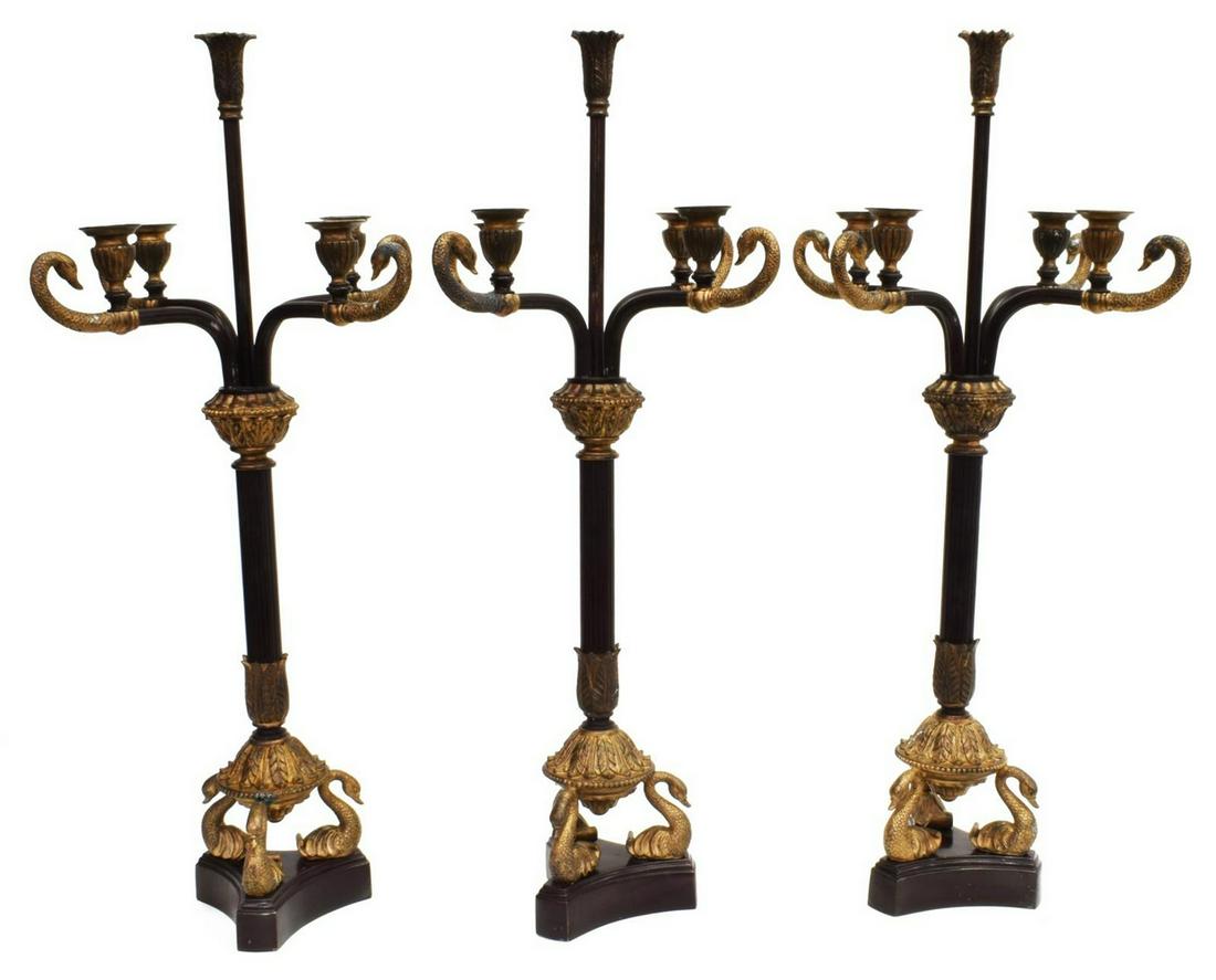 (3) EMPIRE STYLE GILT SWAN FIGURAL CANDELABRAS (1 of 4)