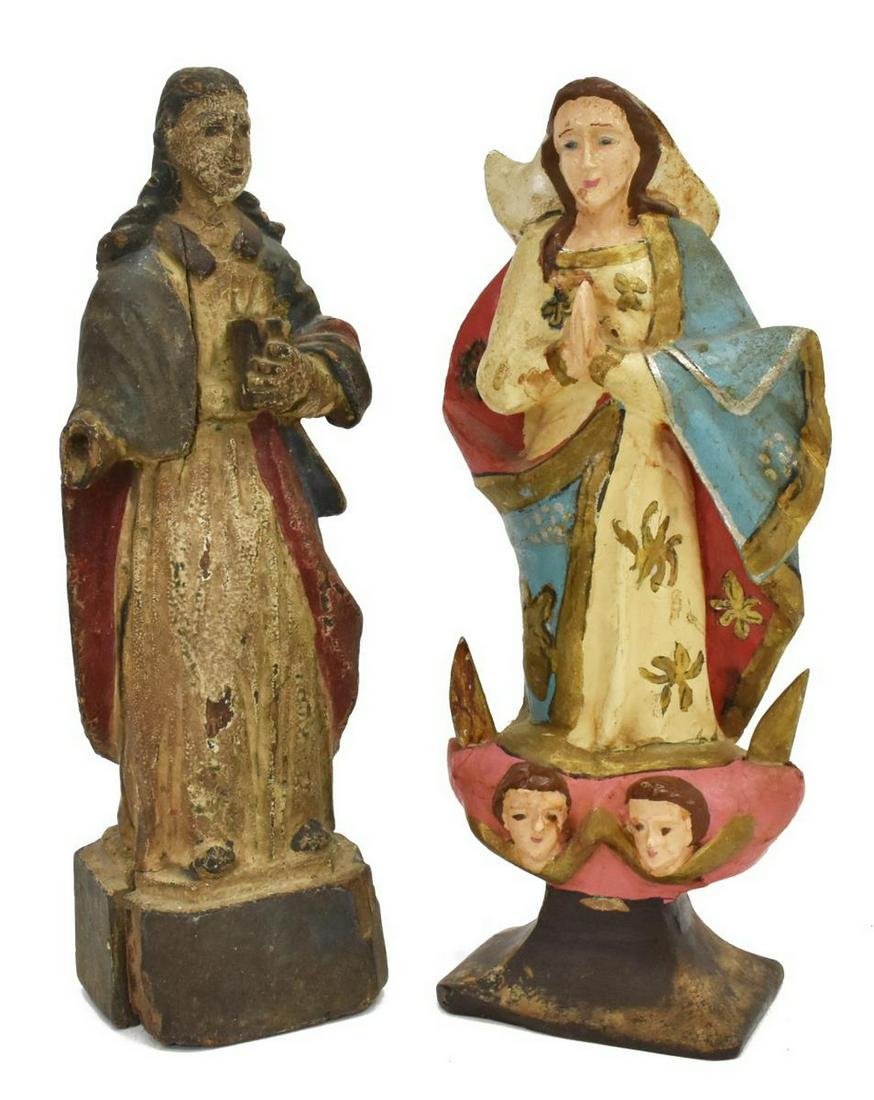 (2) ANTIQUE SPANISH CARVED RELIGIOUS ALTAR FIGURES (1 of 3)