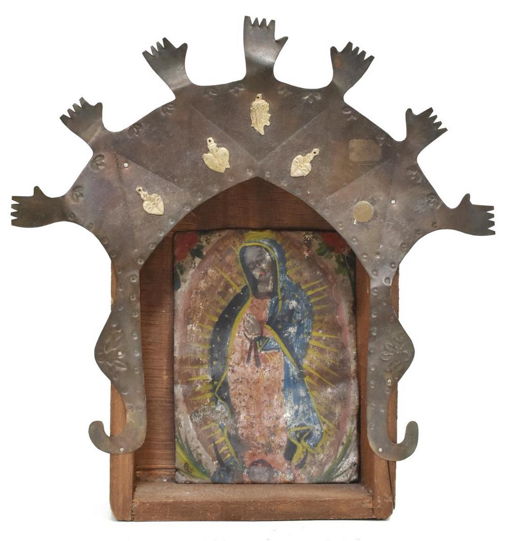 OUR LADY OF GUADALUPE RETABLO PAINTING IN SHRINE (1 of 3)