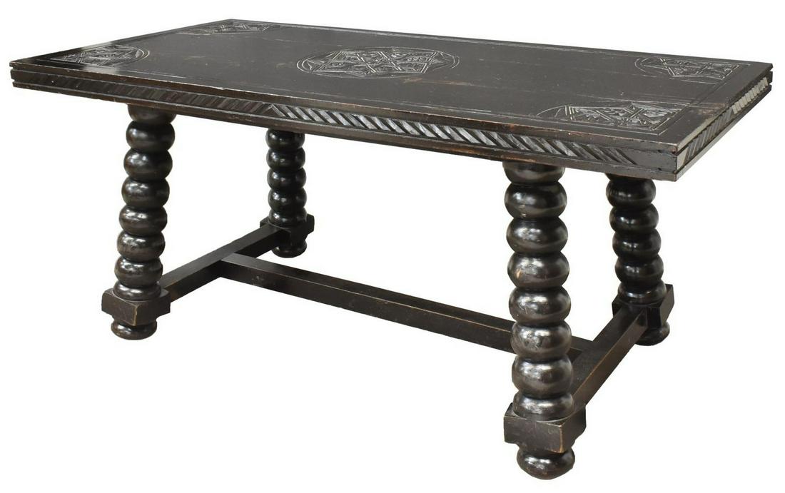 SPANISH EBONIZED DINING TABLE ON TURNED LEGS (1 of 4)