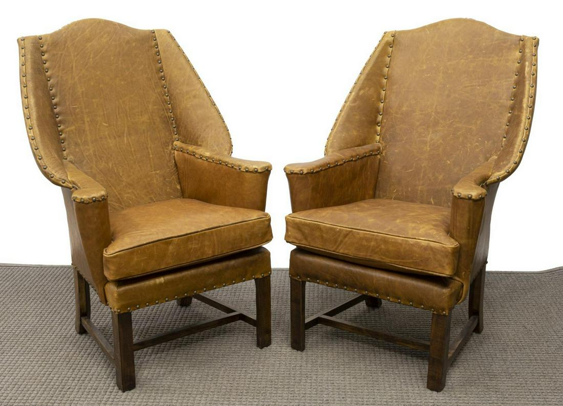 (2) TOBACCO LEATHER WINGBACK ARMCHAIRS (1 of 2)