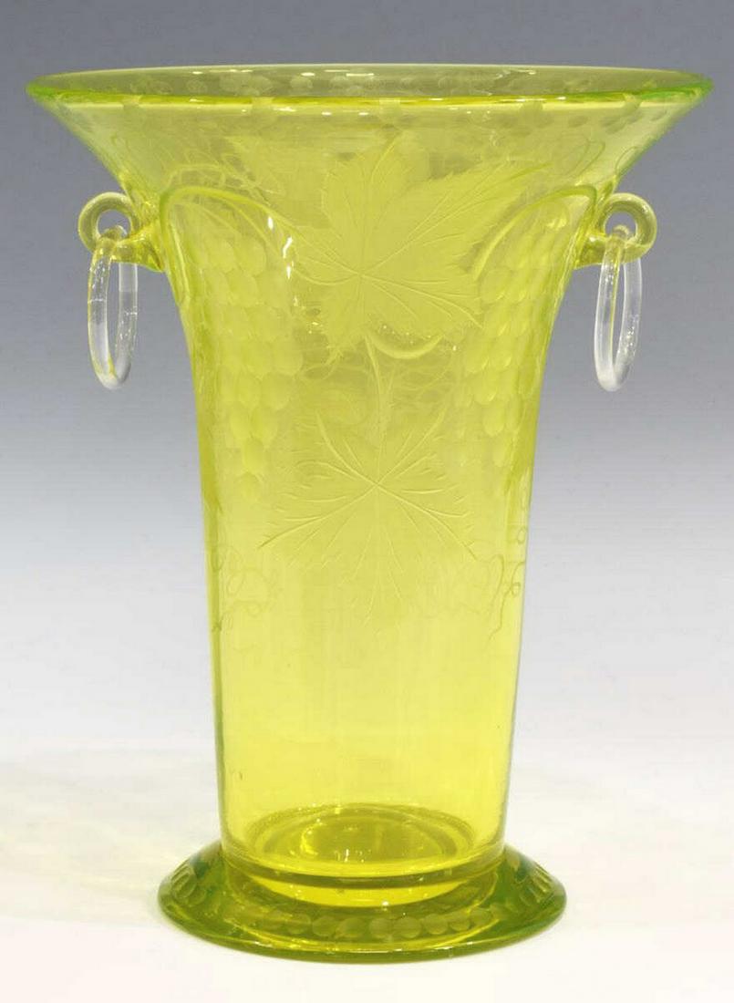 PAIRPOINT (ATTRIB.) GRAPEVINE ENGRAVED GLASS VASE (1 of 3)