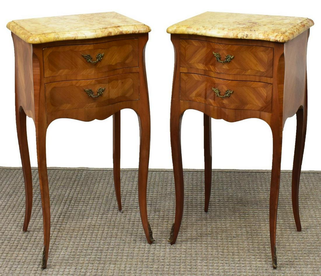 (2) FRENCH LOUIS XV STYLE MARBLE-TOP NIGHTSTANDS (1 of 3)