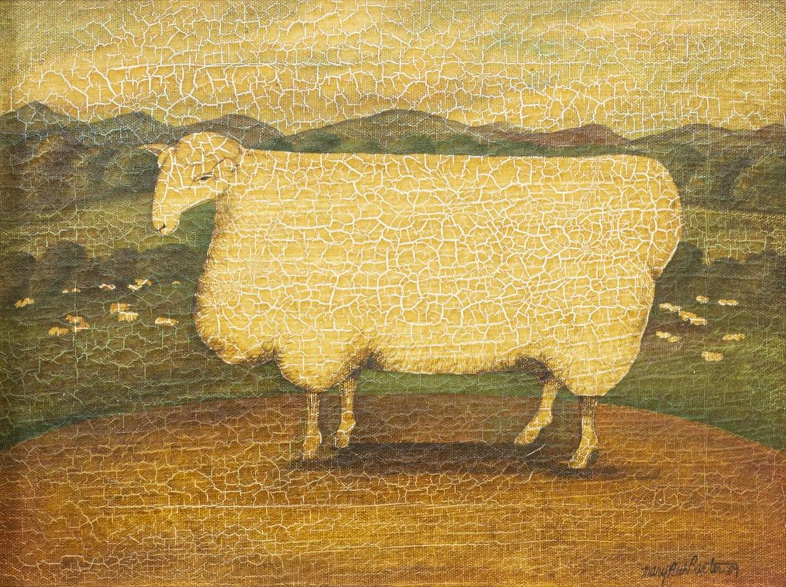 MARY BETH BAXTER (D.2011) FOLK ART SHEEP PAINTING (1 of 4)