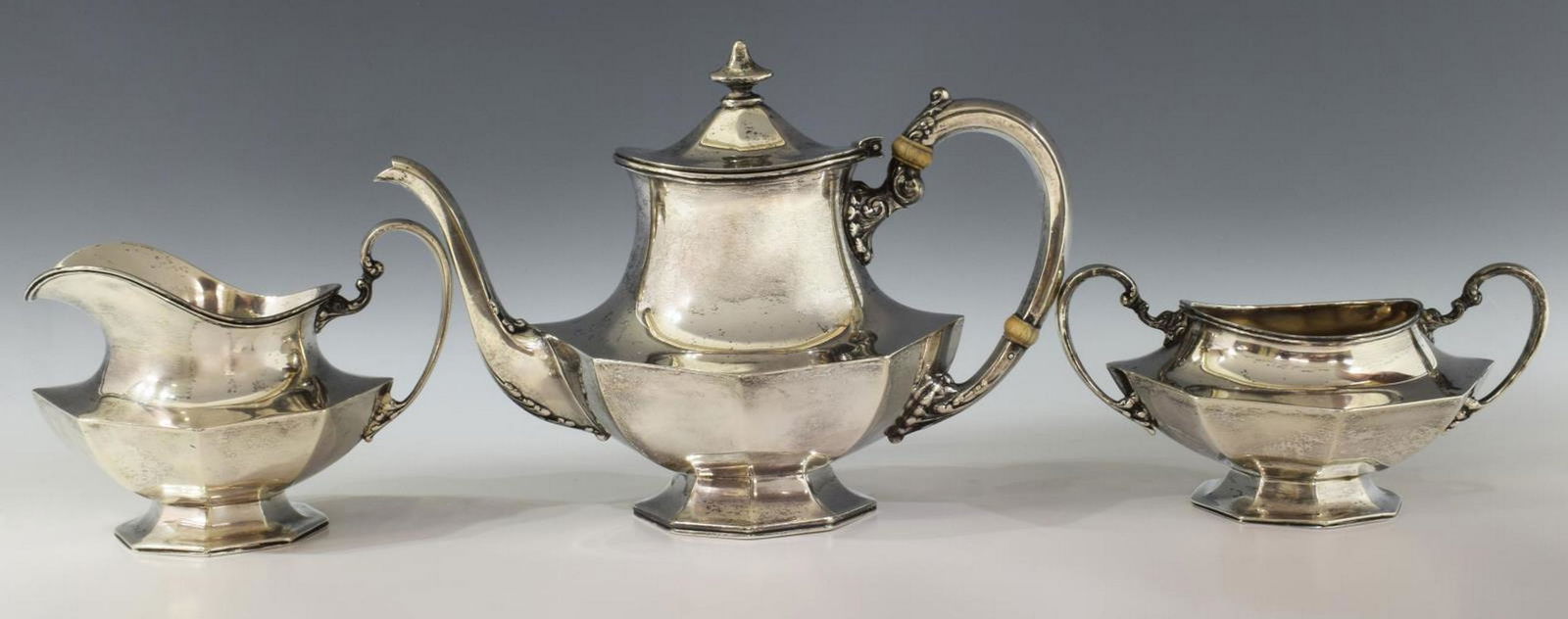 (3 PIECE) REED & BARTON STERLING SILVER TEA SET (1 of 3)