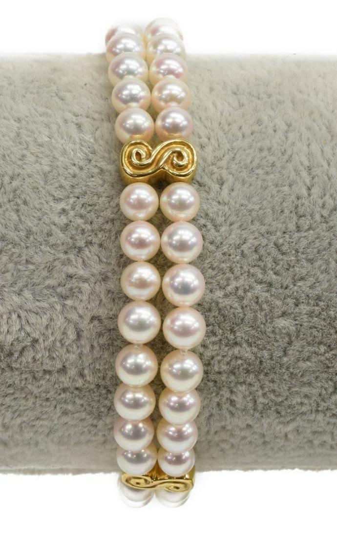 TIFFANY & CO 18K GOLD DOUBLE STRAND PEARL BRACELET (1 of 3)